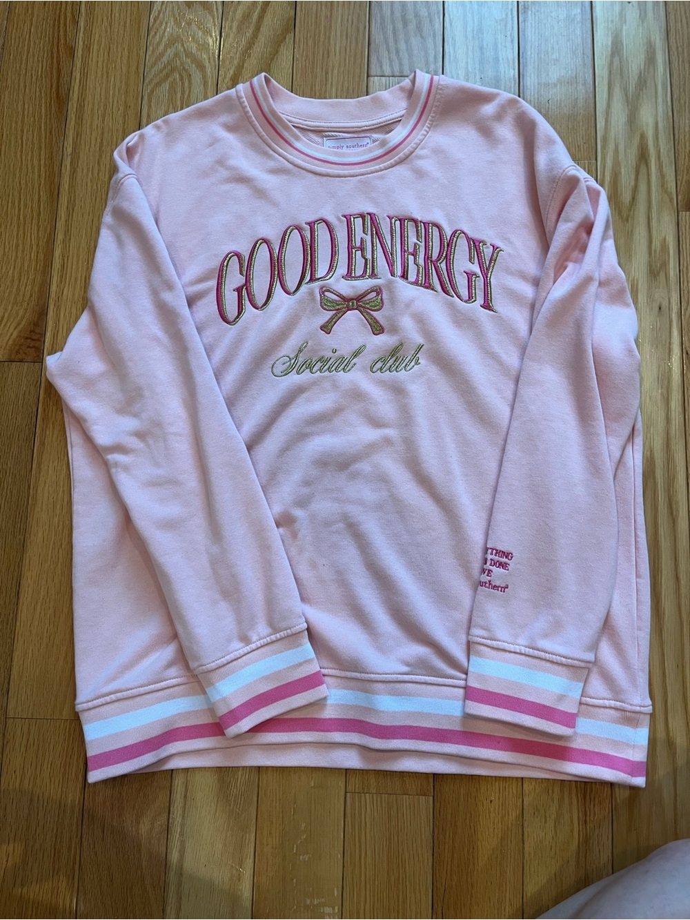 Simply Southern Pink "Good Energy" Embroidered Crewneck